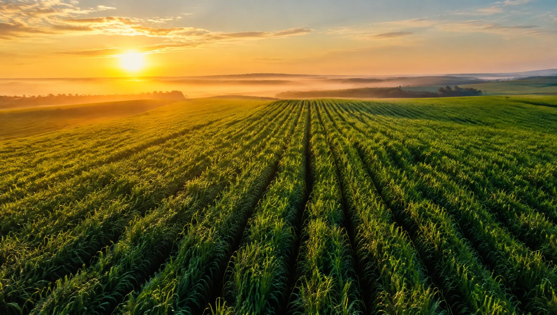 Brazilian sugarcane fields at sunrise